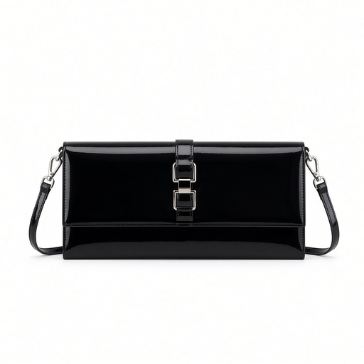Bolso Clutch Negro Charol con Hebilla y Asa para Fiesta — foto 3
