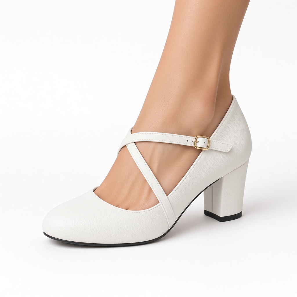 Zapato Blanco Tacón Grueso con Tiras Cruzadas al Tobillo — foto 2