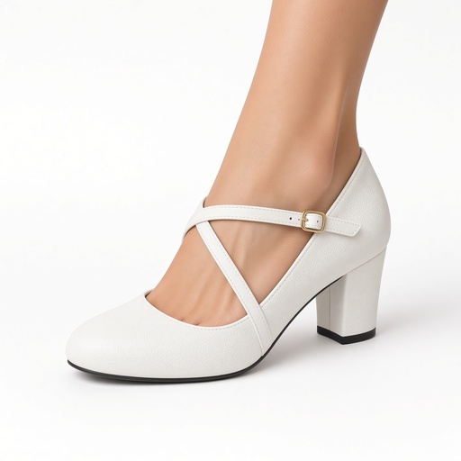 Zapato Blanco Tacón Grueso con Tiras Cruzadas al Tobillo — foto 2
