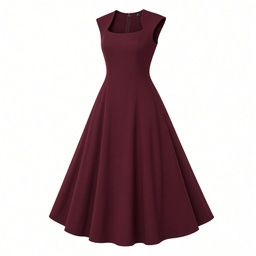 Vestido Midi Granate Sin Mangas Acampanado Elegante para Eventos
