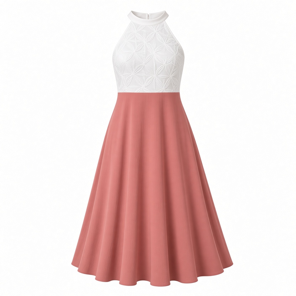 Vestido Halter Bicolor Blanco y Rosa Falda Acampanada para Embarazadas — foto 2