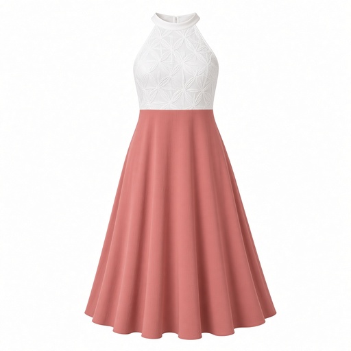 Vestido Halter Bicolor Blanco y Rosa Falda Acampanada para Embarazadas — foto 2