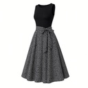 Vestido Negro con Falda de Lunares Blancos Midi Acampanado para Embarazadas — foto 2