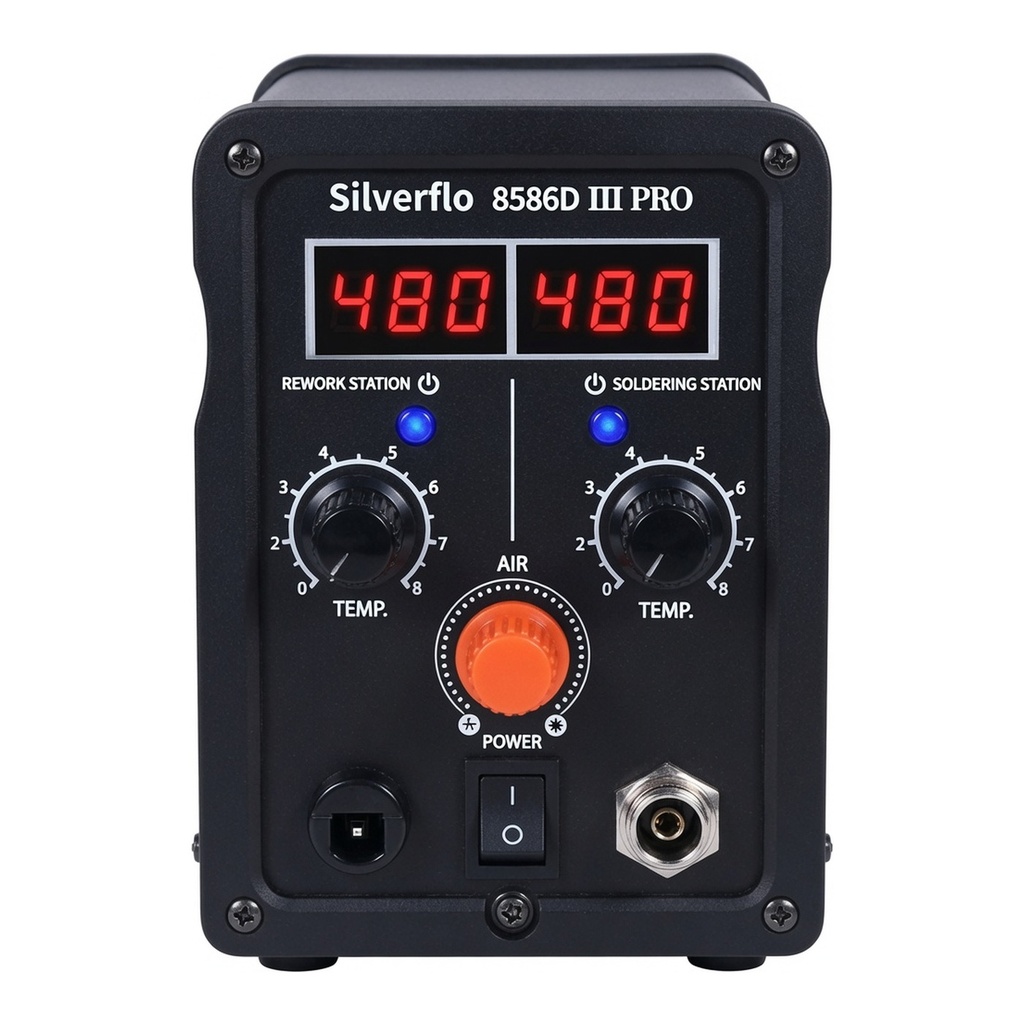 Estación de Soldadura Silverflo 8586D III PRO 2 en 1 Aire Caliente y Soldador Doble Display Digital SMD — foto 2