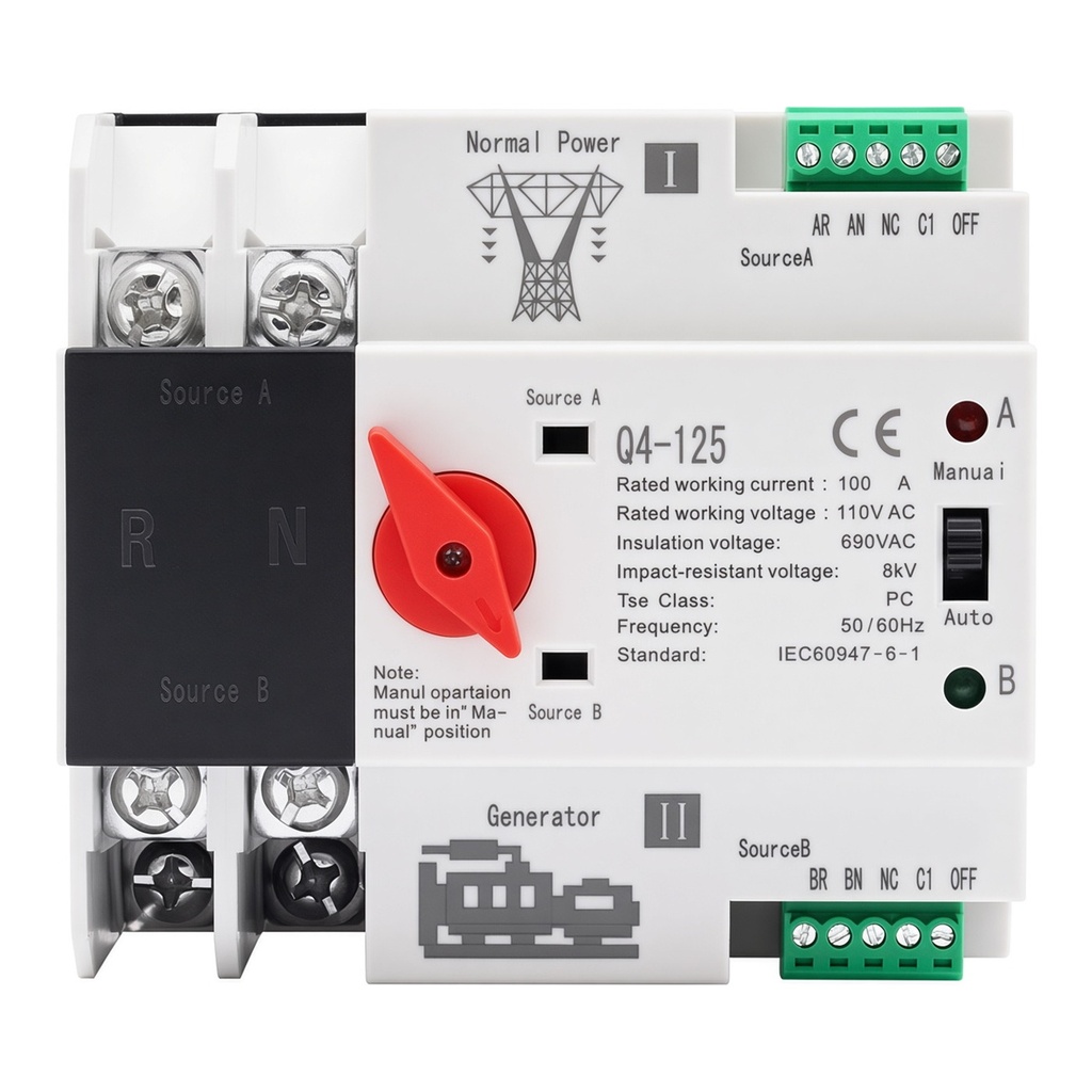 Interruptor de Transferencia Automática ATS 100A Dual Source para Generadores Industrial — foto 3