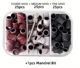 Caja de 75 piezas de anillos de lijado de uñas con mandril de 3/32" (80#120#180).