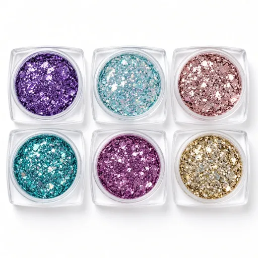 Set de 6 piezas de lentejuelas de uñas hexagonales.
