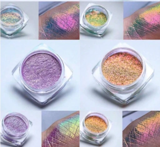 Set de 4 piezas de polvo de arte de uñas iridiscente e hipoalergénico.