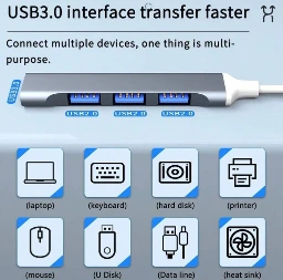 Hub USB tipo C de 4 puertos.