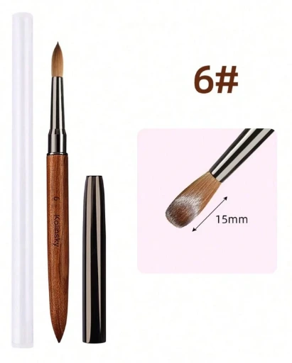 Pincel de arte de uñas para aplicación de acrílico (#6), 100% de pelo de visón y mango de palisandro.