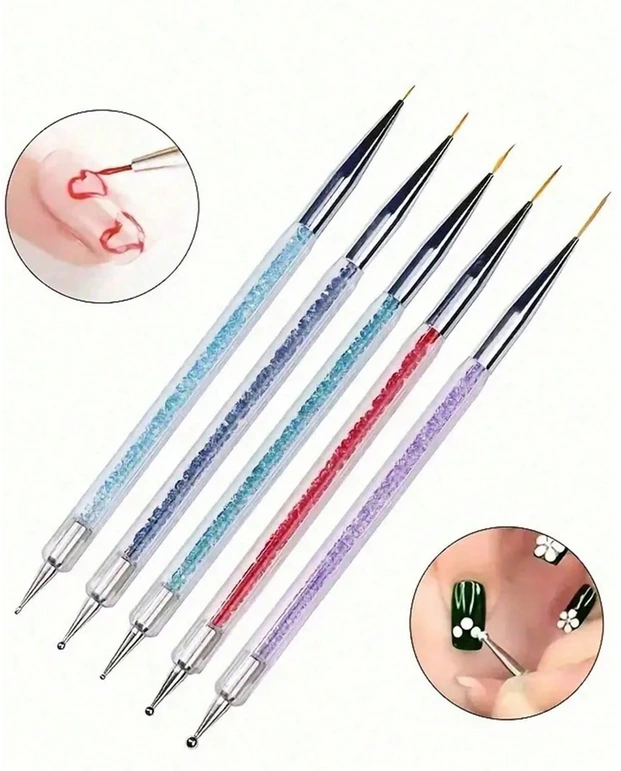 [sb25061941464775558] 5 piezas Cepillo de línea de arte de uñas de doble extremo, Bolígrafo de punteado, Herramientas de detalle y punteado, Suministros para uñas, Herramientas para uñas, Herramientas de arte de uñas, De vuelta a la escuela, Uñas, Herramientas para uñas postizas