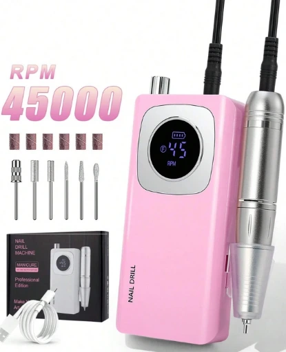 Taladro eléctrico portátil recargable de 45000RPM, para salón de uñas