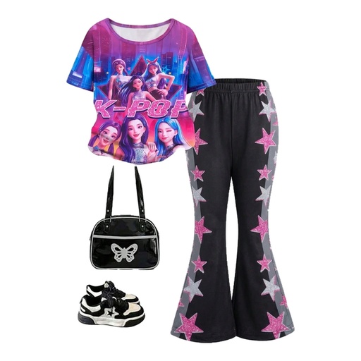 Conjunto de niña: blusa y pantalón acampanado, KPOP