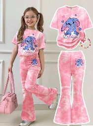 Conjunto de 2 piezas: camiseta de manga corta de cuello redondo y pantalones/short. Temática conejo azul Lulu