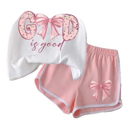 Conjunto de 2 piezas: camiseta con lazo y pantalón corto