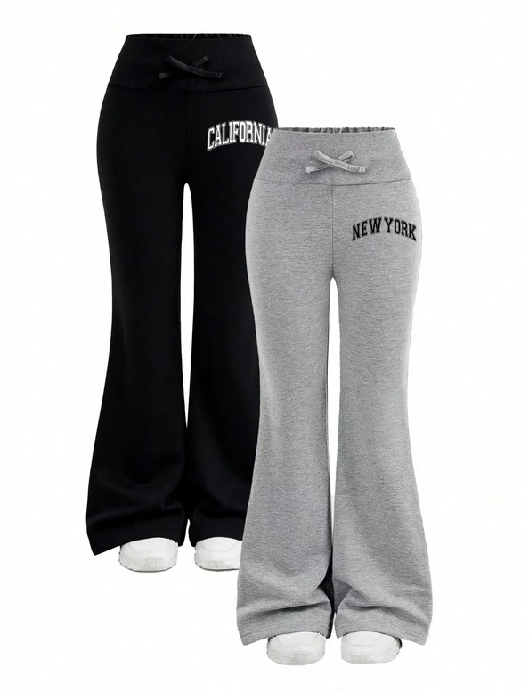 2 Piezas Leggings deportivos con estampado de letras para niñas