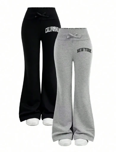 2 Piezas Leggings deportivos con estampado de letras para niñas