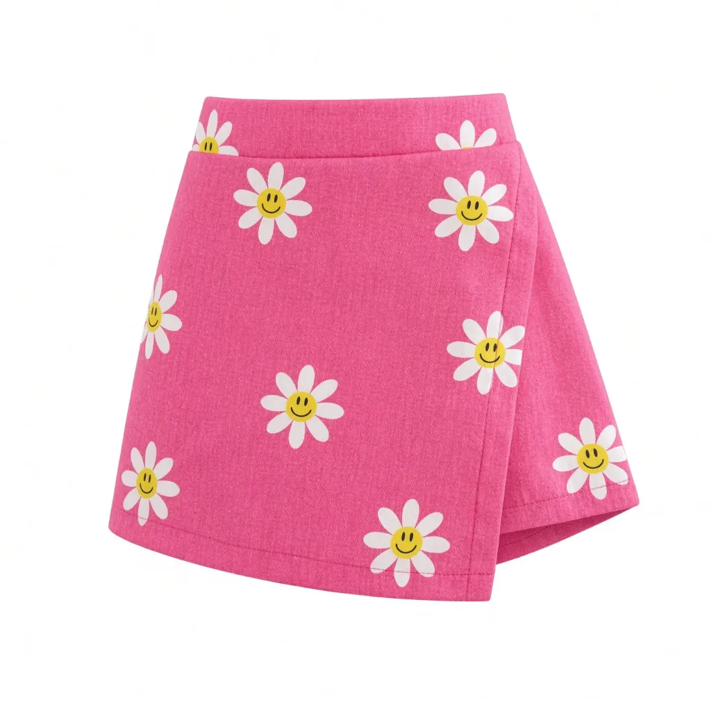 Set de 2 shorts de niña con estampado efecto mezclilla