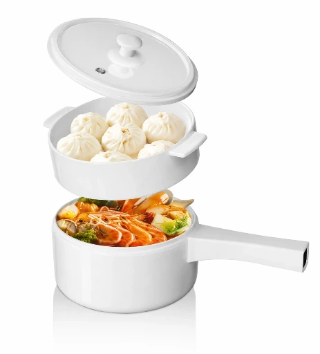 Olla Eléctrica de 1.5L (50.72oz) de bajo consumo (350-700 W), ideal para estación de energía. Con Vaporera y Control de Potencia Dual | Multi-Cocina | Opción de Cocción Rápida, Protección contra Sobrecalentamiento.