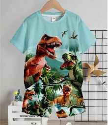 Conjunto de 2 piezas para niño: camiseta de manga corta con cuello redondo y shorts con temática variada