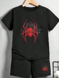 Conjunto para niño:  camiseta de manga corta y pantalones cortos con estampado de araña.