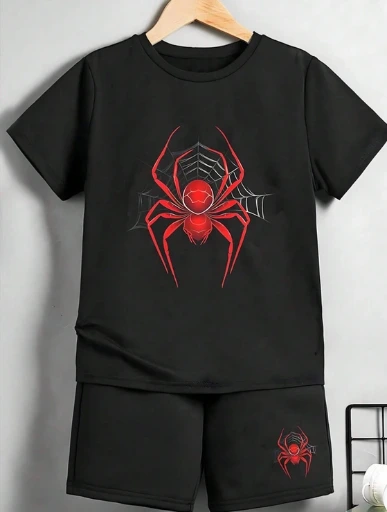 Conjunto para niño:  camiseta de manga corta y pantalones cortos con estampado de araña.