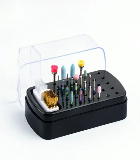 Organizador de 30 agujeros para brocas de uñas o pinceles, con cepillo de limpieza.