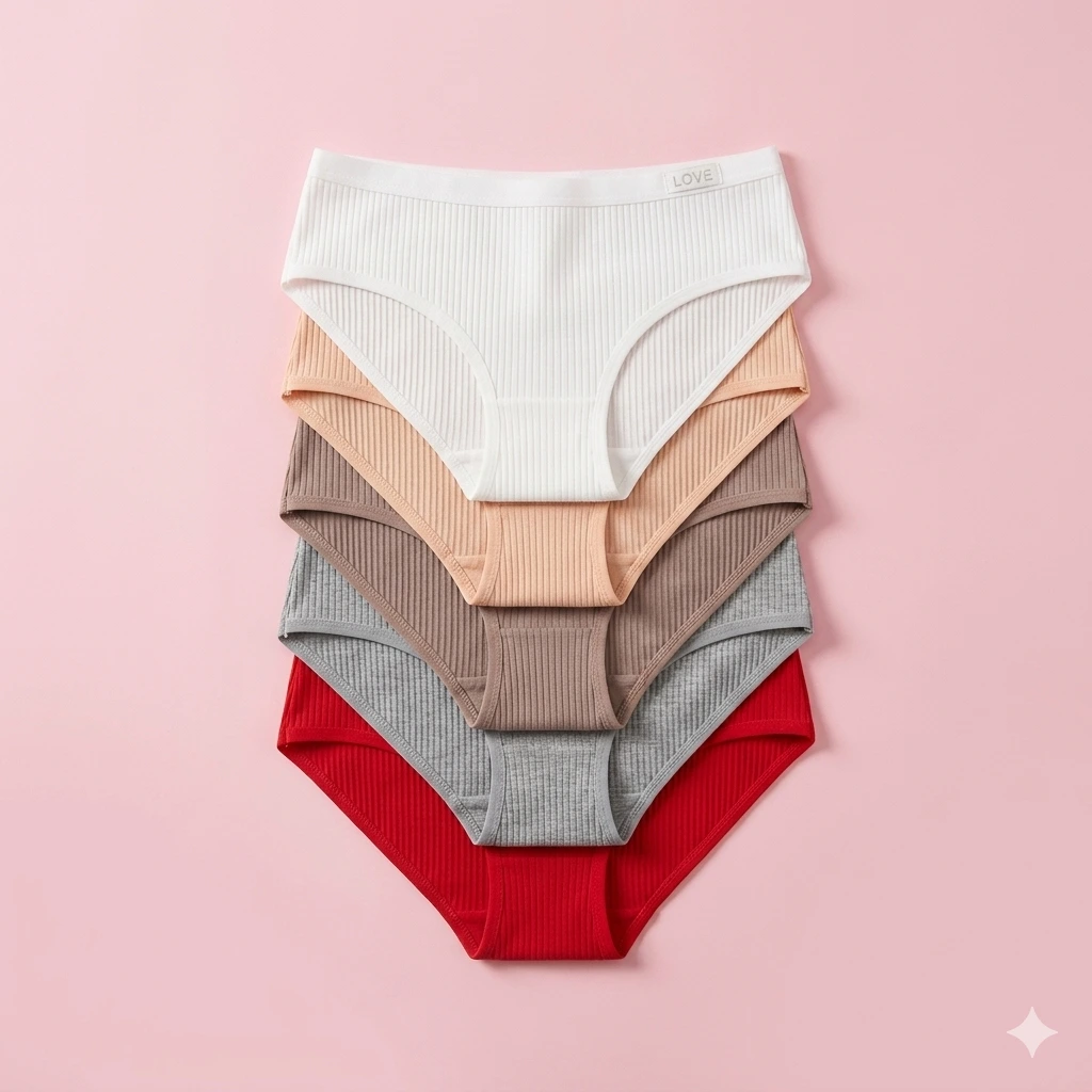 Pack de 5 Bragas Básicas Acanaladas, Cintura Baja y Ajuste Cómodo