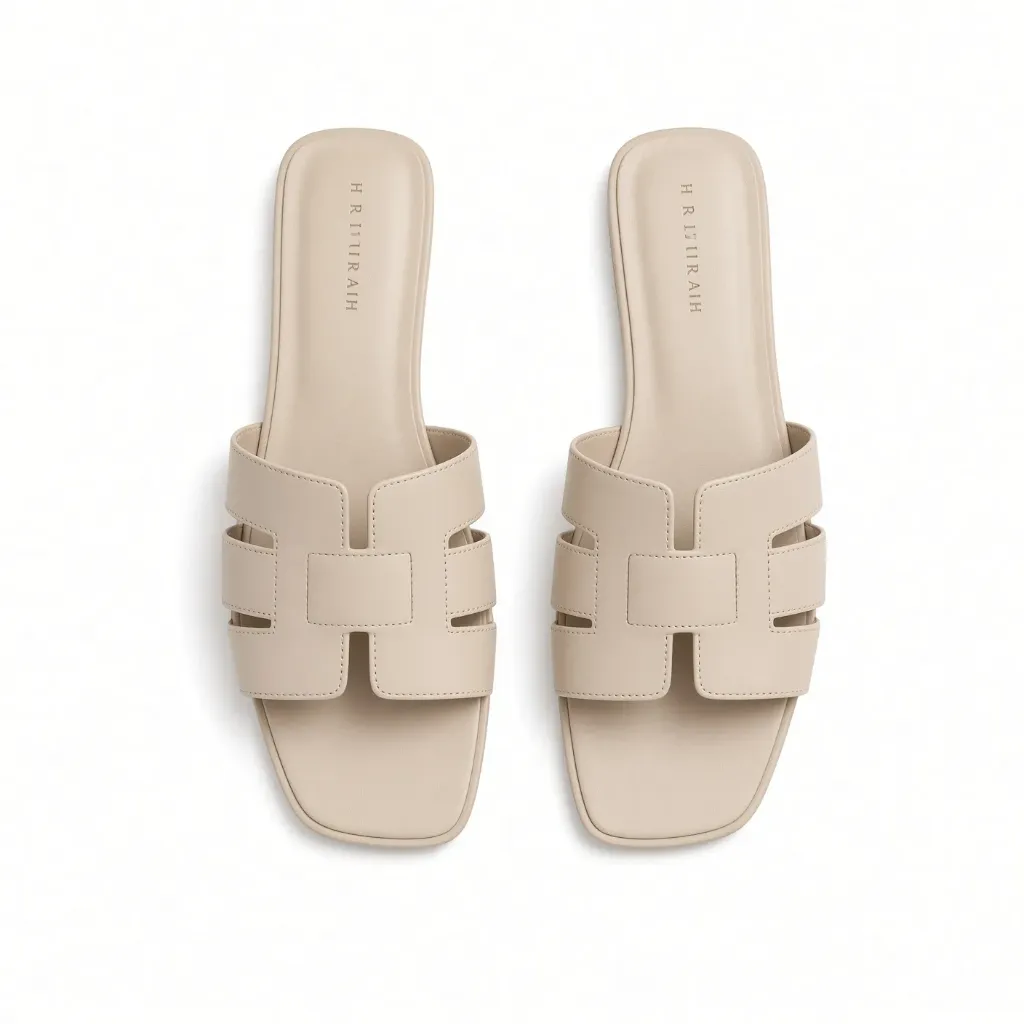 Sandalias planas de cuero genuino de unicolor para mujer