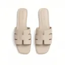Sandalias planas de cuero genuino de unicolor para mujer