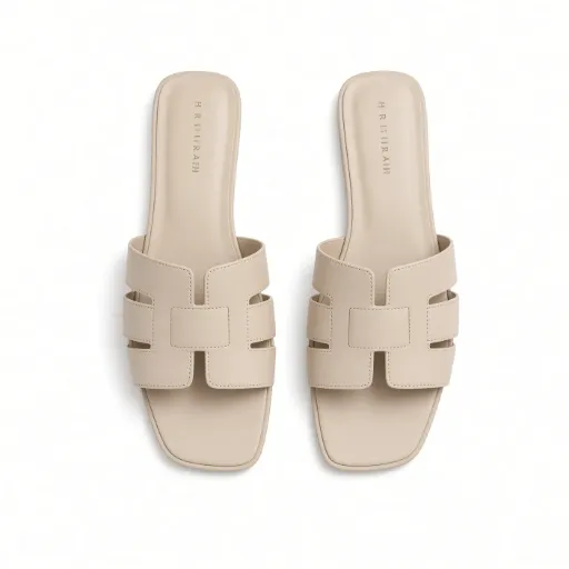 Sandalias planas de cuero genuino de unicolor para mujer