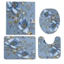 Set de baño de 4 piezas con cortina, flores azules