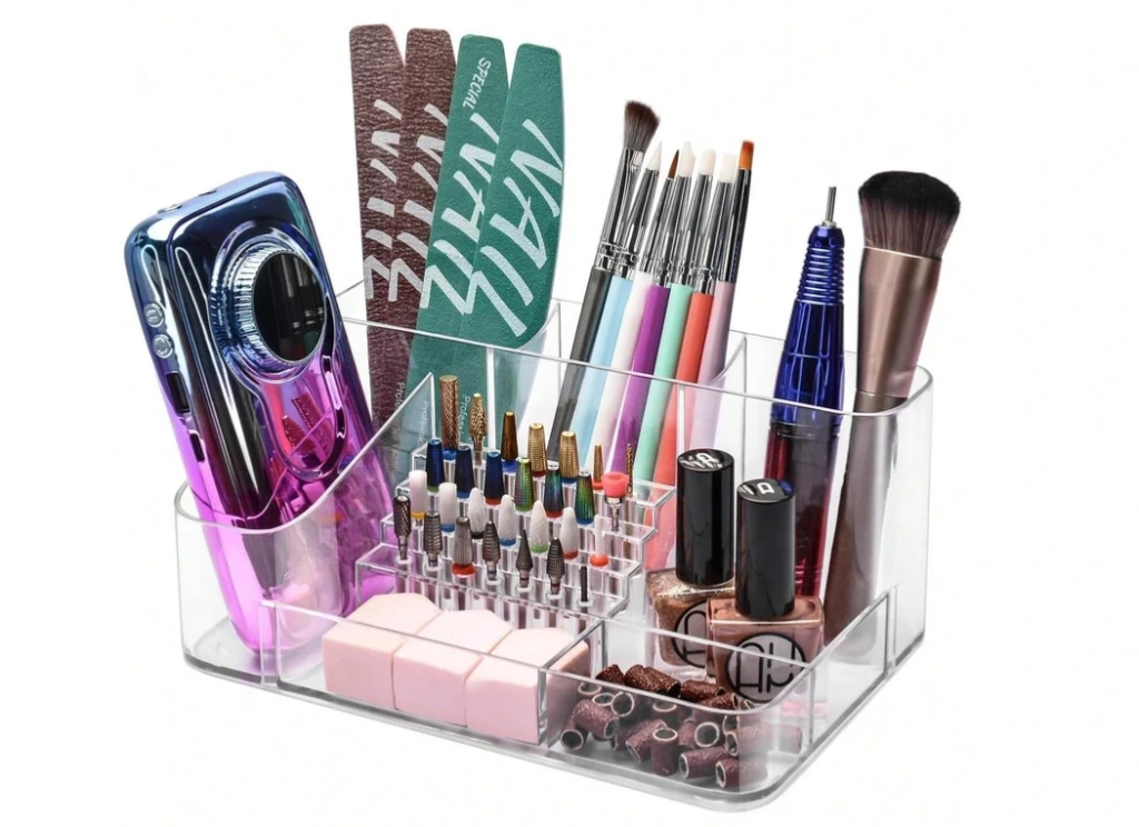 [sh2409200839816802] Organizador y Caja de Almacenaje de Herramientas de Arte de Uñas Profesionales (ABS), con 28 Agujeros para Brocas de Lima de Uñas, y Gran Capacidad para Herramientas