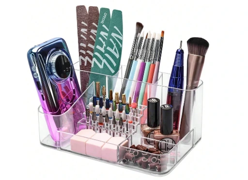 Organizador y Caja de Almacenaje de Herramientas de Arte de Uñas Profesionales (ABS), con 28 Agujeros para Brocas de Lima de Uñas, y Gran Capacidad para Herramientas