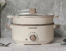 Olla eléctrica multifuncional familar, antiadherente y portátil, con vaporera incluida, de bajo consumo (350-800W).