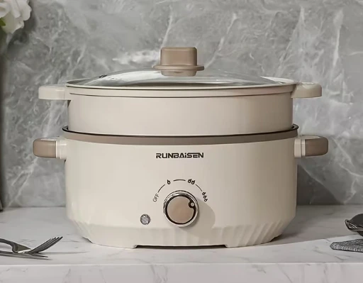 Olla eléctrica multifuncional familar, antiadherente y portátil, con vaporera incluida, de bajo consumo (350-800W).