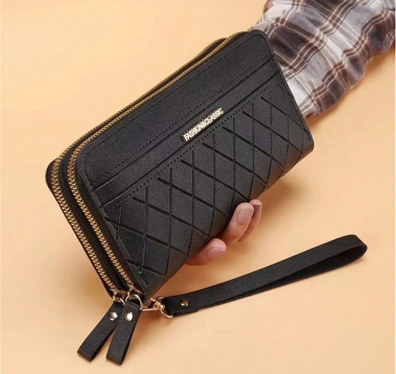 [sg2412287442747651] Monedero de mujer con con doble cremallera y capacidad para teléfono. (Negro)