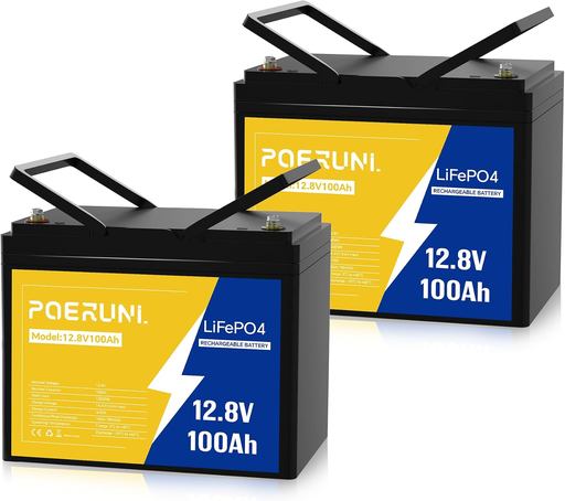 Batería de Litio LiFePO4 POERUNI 12.8V 100Ah 1280Wh con BMS 100A Recargable