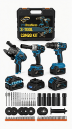 Kit Combinado 3 Herramientas Inalámbricas YHTOX 21V Brushless 6000mAh Taladro Percusión Impacto Amoladora con Batería y Cargador