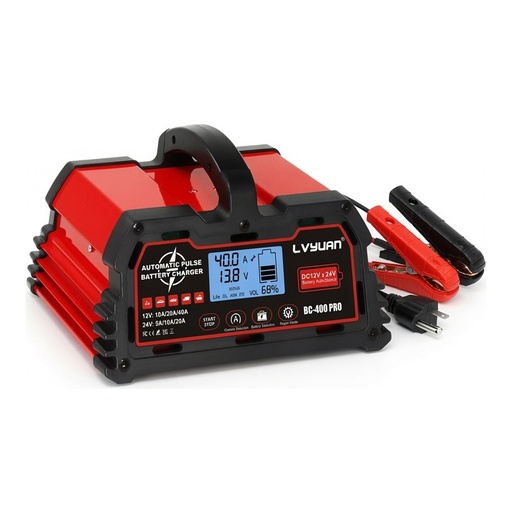Cargador Inteligente de Batería LVYUAN 40A 550W BC-400 PRO 12V/24V Automático Pulse LCD para Auto Moto AGM GEL LiFePO4