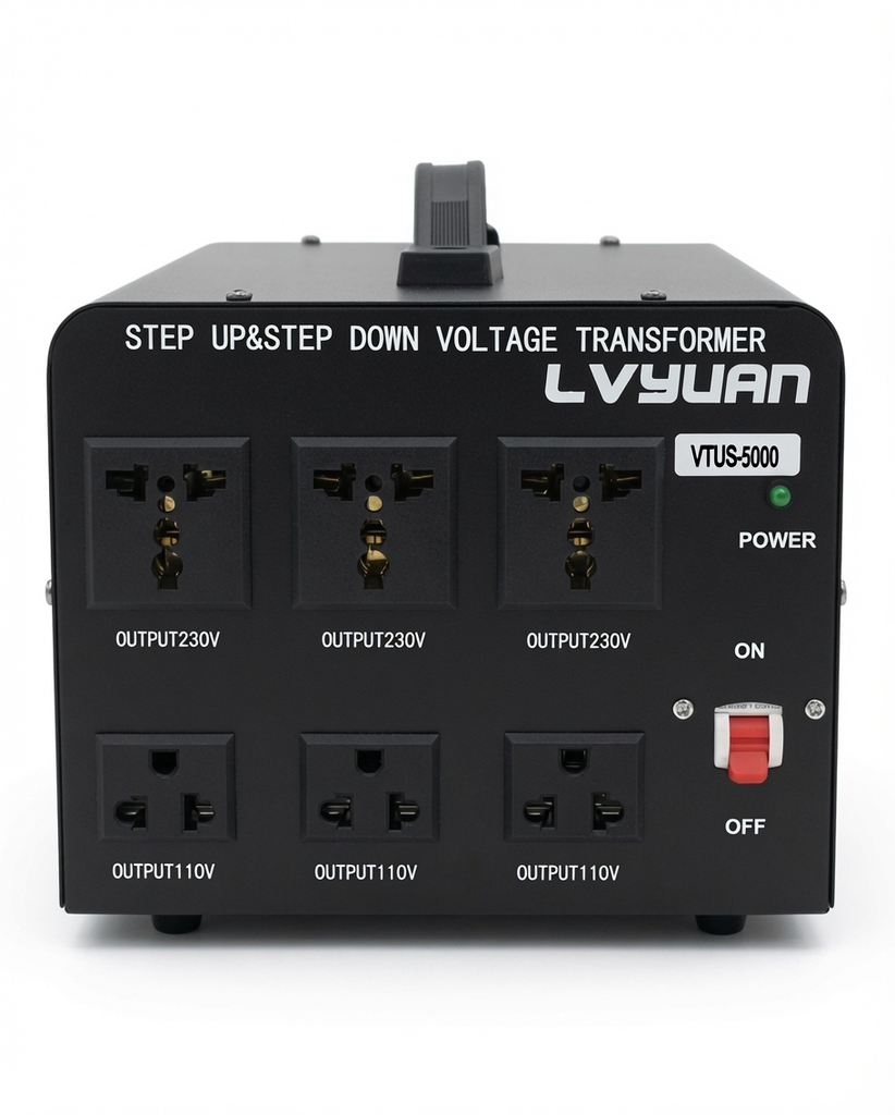 Transformador Convertidor de Voltaje LVYUAN 5000W Step Up/Step Down – 110V-120V a 220V-240V o Viceversa con 6 Tomas y Protección Automática