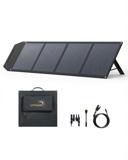 Panel Solar Portátil Plegable LVYUAN 200W – Alta Eficiencia Monocristalino con Soporte Ajustable, Bolsa y Cables para Camping, RV y Uso Doméstico