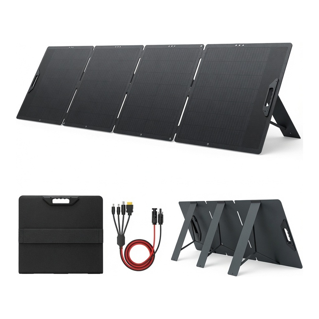 Panel Solar Portátil LVYUAN 400W Plegable – Eficiencia 23%, Mono Cristalino con 4 Soportes y Cable 3M (MC4 a DC5521/XT60) para Camping y RV