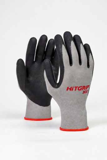 30 Pares Talla M de Guantes de Seguridad de Trabajo Nylon con Recubrimiento de Espuma de Nitrilo HITGRIP 300 – Antideslizantes, Transpirables, Compatibles con Pantalla Táctil, para Jardinería, Mecánica y Construcción