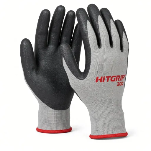 30 Pares Talla M de Guantes de Seguridad de Trabajo Nylon con Recubrimiento de Espuma de Nitrilo HITGRIP 300 – Antideslizantes, Transpirables, Compatibles con Pantalla Táctil, para Jardinería, Mecánica y Construcción