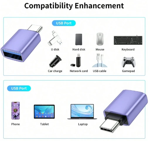Adaptadores tipo Macho USB C a Hembra USB, Compatible con Apple y Android.