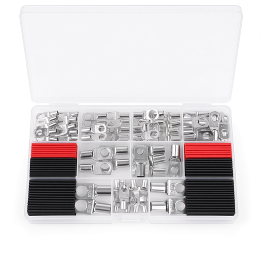 Kit 150 Conectores Terminales de Cobre Anillo para Cables AWG 12-2 con Tubos Termorretráctiles