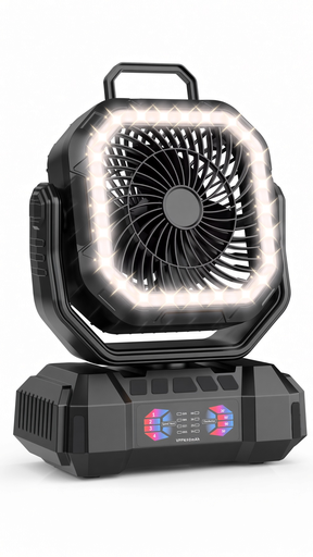 Ventilador Portátil Camping 40000mAh Recargable USB con Luz LED Temporizador para Exterior y Hogar
