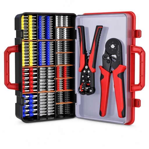 Kit Crimpadora de Cables Automática HSC8 6-6A con Pelacables 2000 Terminales y Tubos Termorretráctiles