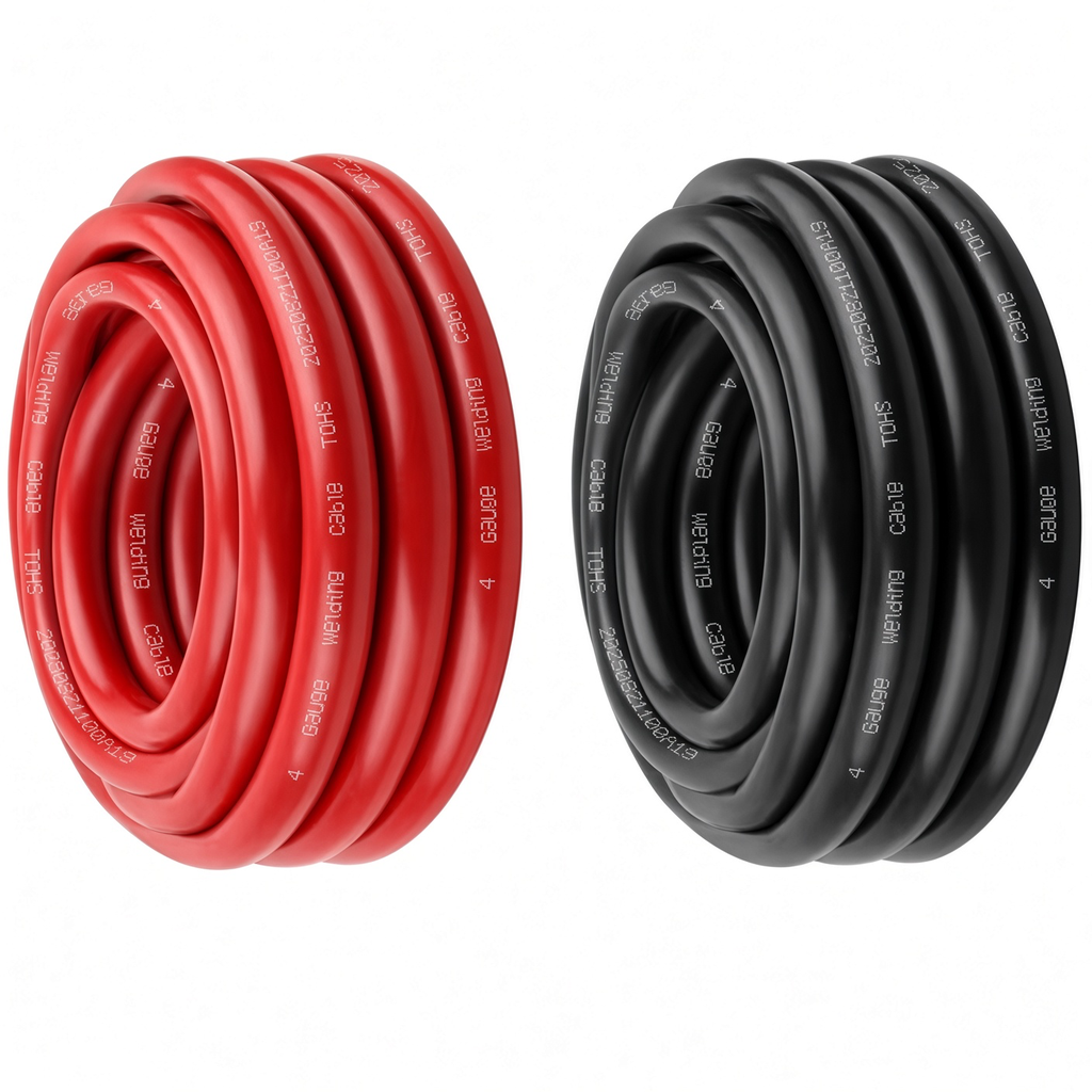 Cable de Batería 4 AWG Cobre Puro OFC Rojo y Negro Flexible para Inversor Solar Automotriz Marino 5FT rojo + 5FT negro